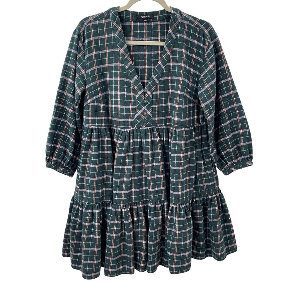 Madewell 4 Flannel Colette Mini Dress in Plaid Midnight Green NB856 - Picture 6 of 13